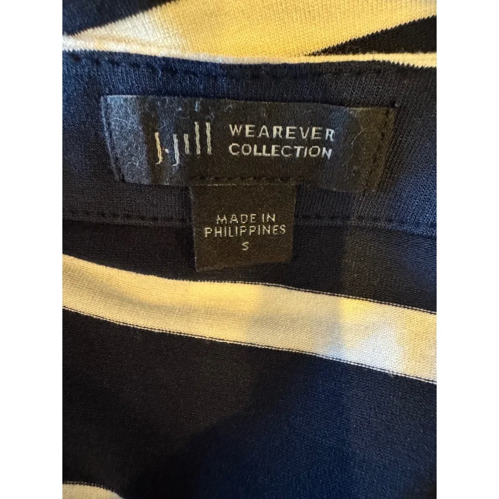 J Jill Jacket Women Small Navy Blue White Striped Jersey Knit‎ One Button Preppy